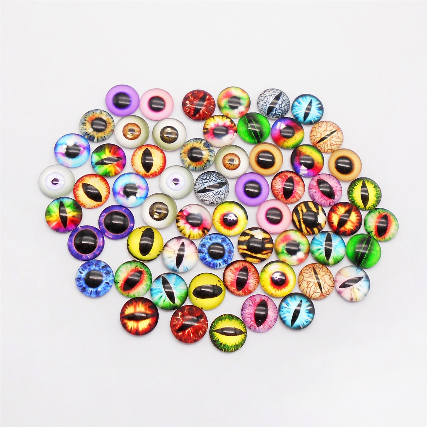 30MM 60PCS Glass Dragon Eye Cabochons for DIY Jewelry Making, Mixed 30 Styles Cat Owl Bird Human Pupil Eyes