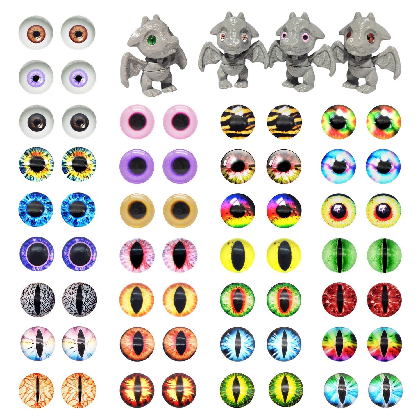 30MM 60PCS Glass Dragon Eye Cabochons for DIY Jewelry Making, Mixed 30 Styles Cat Owl Bird Human Pupil Eyes