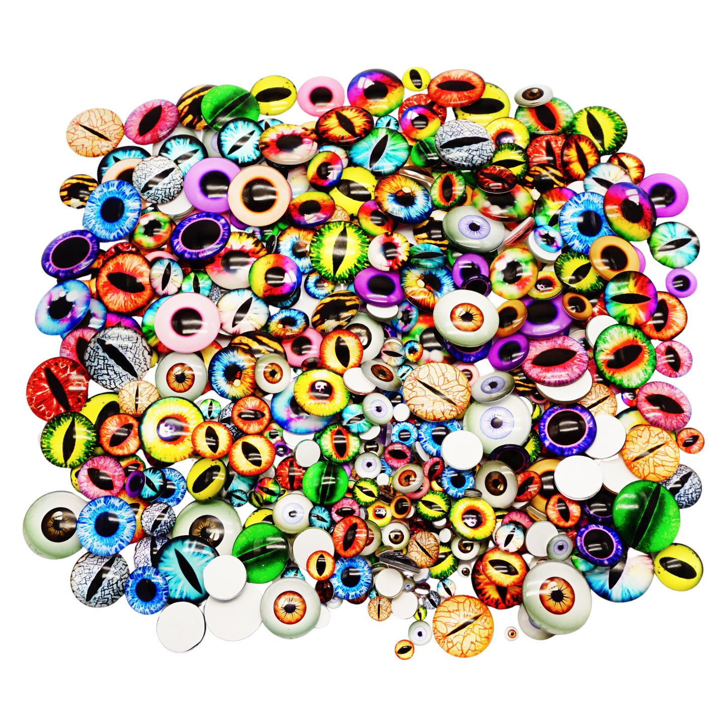 30MM 60PCS Glass Dragon Eye Cabochons for DIY Jewelry Making, Mixed 30 Styles Cat Owl Bird Human Pupil Eyes