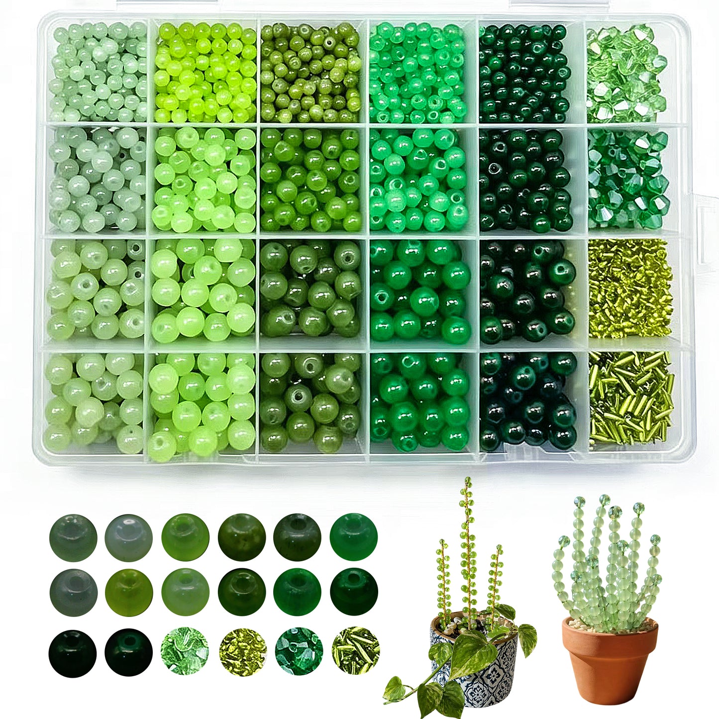 1800pcs Green Glass Beads for Jewelry Making