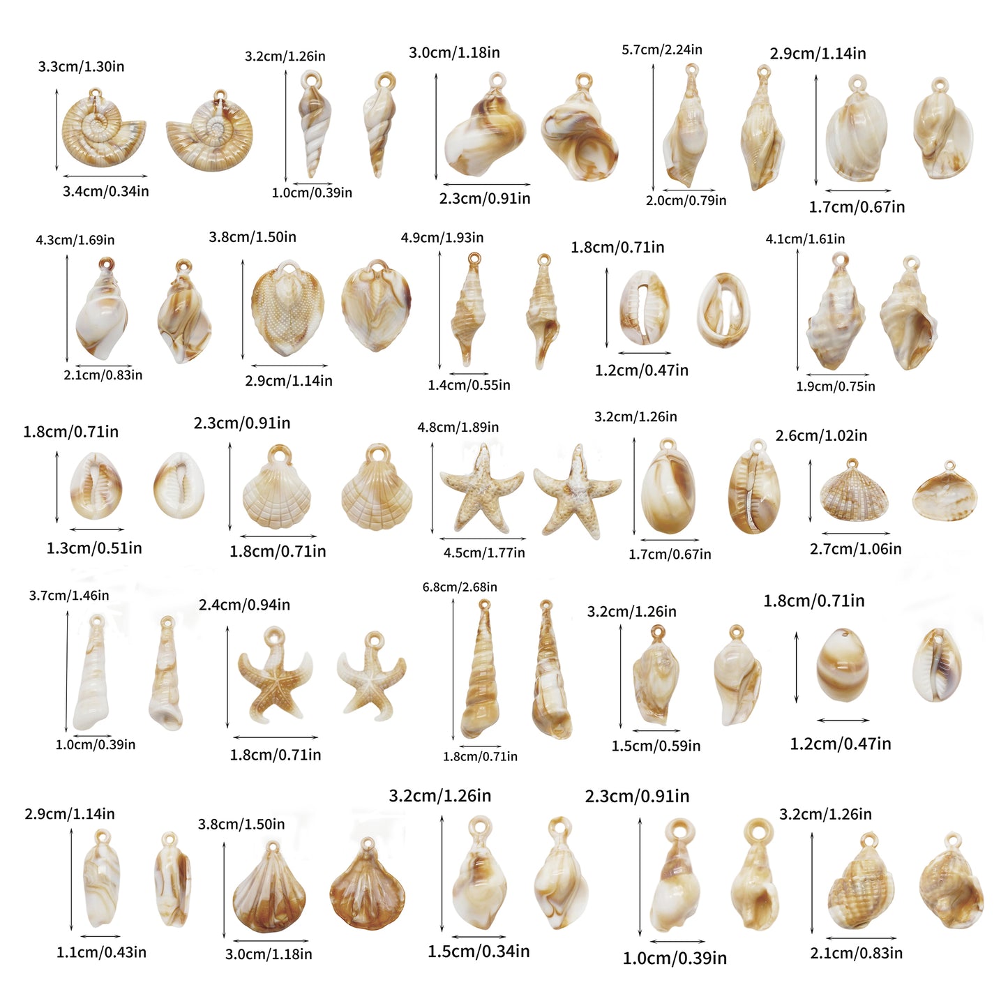 200Pcs Resin Shell Charm Pendants for Jewelry Making