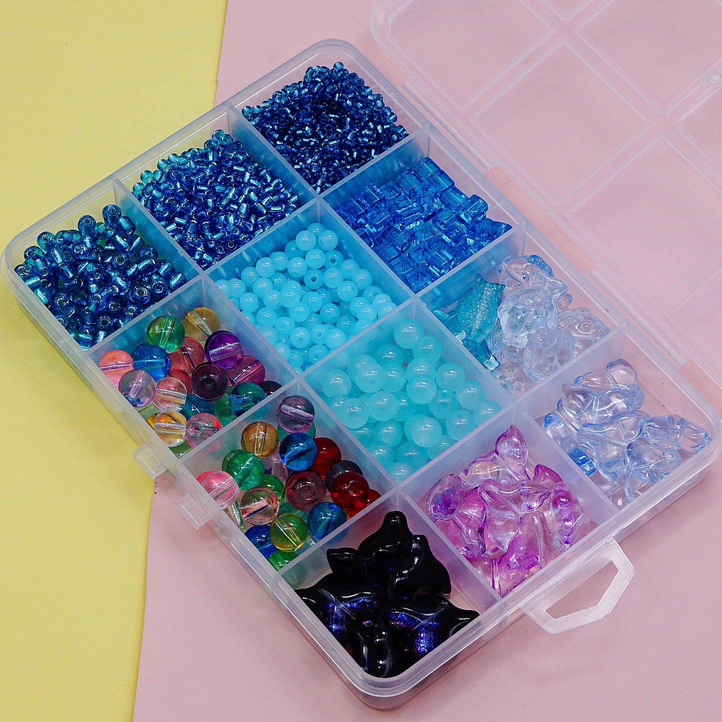 1 Box Blue Glass Beads Kit, Assorted Ocean Series Spacer Loose Beads DIY Supplies (About 1400pcs)