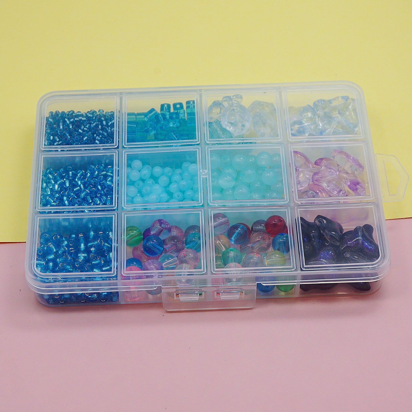 1 Box Blue Glass Beads Kit, Assorted Ocean Series Spacer Loose Beads DIY Supplies (About 1400pcs)