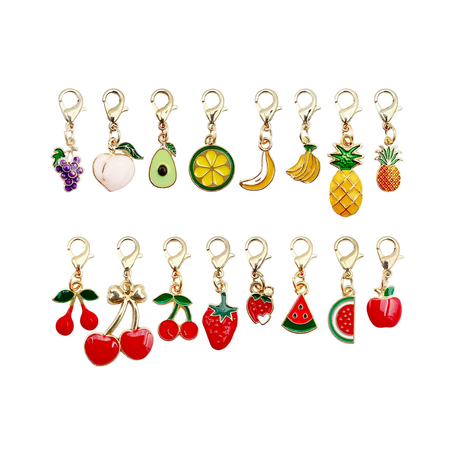 32PC Pocket Hug Charm Fruit Keychain Charms with Message Cards & Bags, Small Gift Token (16 designs)